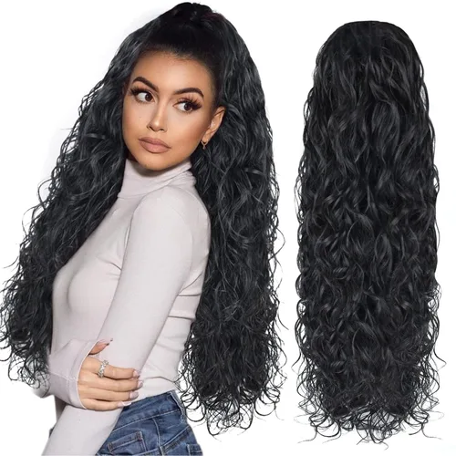 Vista 13 de Copper Ginger 350 - Extensiones de cola de caballo ombré, largo, rizado, ondulado, grueso, extensiones de cola de caballo con clip, color rubio