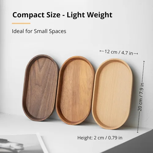 Vista 5 de Vandroop Mini bandeja de madera para servir para fiestas, bandeja de mesa de té y café, pequeño plato ovalado de madera para frutas y aperitivos