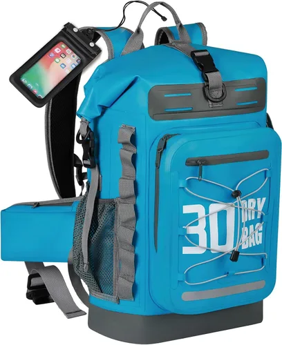 Vista 11 de MORXPLOR Bolsa seca impermeable, 5L/10L/20L/30L/40L/55L Mochila seca con funda impermeable para teléfono para natación, kayak