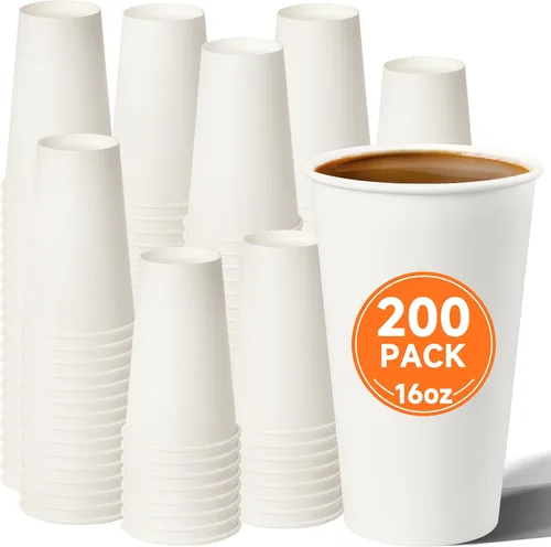 Vista 15 de METAPRINT Paquete de 100 vasos de papel, taza de café desechable de 8 onzas, vasos de papel blanco, vasos de bebida caliente para fiestas, viajes