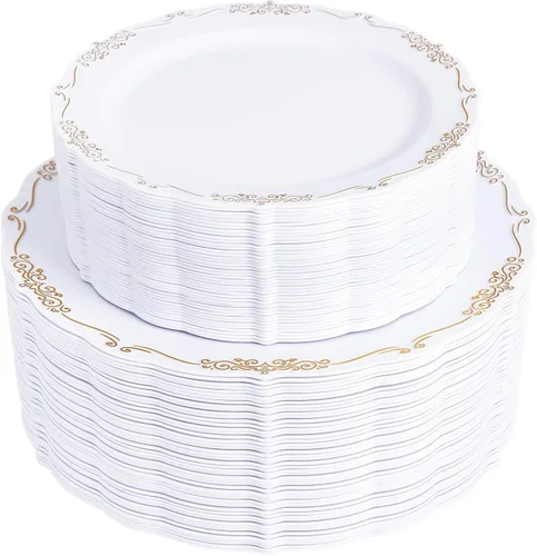 Vista 15 de U-QE 100 platos de plástico ámbar – Platos de plástico marrón transparente desechables resistentes – platos desechables para fiestas, incluyendo 50