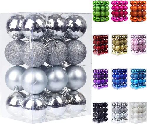 Vista 58 de Emopeak 24 bolas decorativas para árbol de Navidad, 4 estilos inastillables, decoración de árbol de Navidad, esferas colgantes para decoración