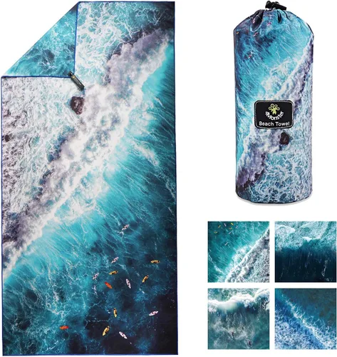 Vista 181 de 4Monster Toalla de playa de microfibra de secado rápido, toalla de viaje ligera súper absorbente para nadadores, toalla de camping sin arena