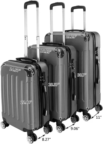 Vista 58 de Juego de equipaje de 3 piezas – Maletas con ruedas giratorias multidireccionales – Bolsa de viaje Maleta ABS con bloqueo TSA – Maletas de carcasa