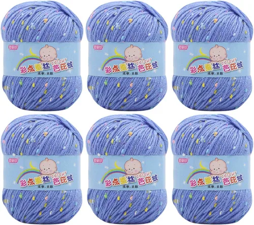 Vista 25 de Paquete de 6 hilos de ganchillo de algodón colorido para tejer suéter súper suave para mantas de bebé y ropa, sombrero, bufanda, 10.58 oz