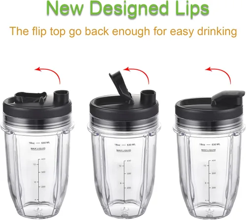 Vista 4 de Juego de 2 vasos de repuesto de 18oz para licuadoras Nutri Ninja, piezas de repuesto para licuadoras con tapa mejorada para licuadoras Auto-IQ