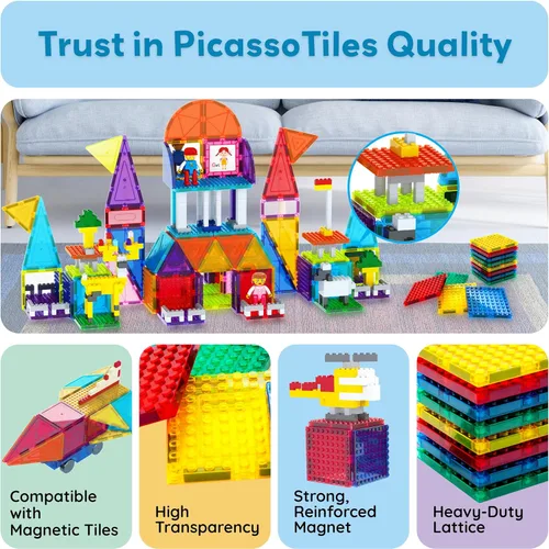 Vista 8 de PicassoTiles Ladrillos Magnéticos de Construcción STEM, Juego de Azulejos Magnéticos Creativos, Juego de Construcción de Ladrillos, Juguete