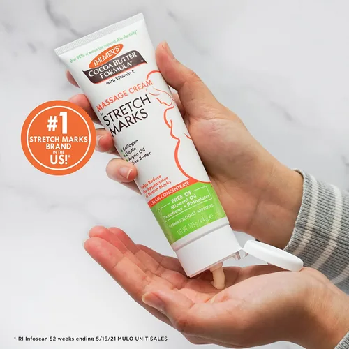 Vista 8 de Crema de masaje para estrías, fórmula de mantequilla de cacao de Palmer. 4.4 onzas