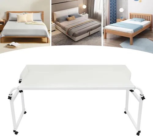 Vista 5 de Mesa enrollable ajustable con ruedas – Escritorio de madera expandible para laptop, altura ajustable, color blanco, perfecto para estaciones