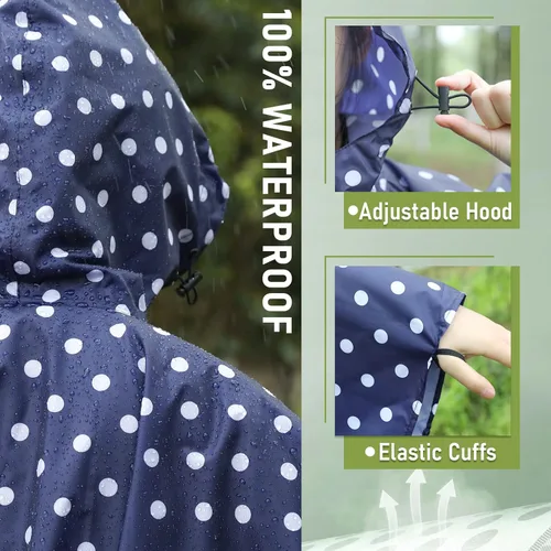 Vista 3 de SaphiRose Unisex Rain Poncho Raincoat Hooded for Adults Women with Pockets