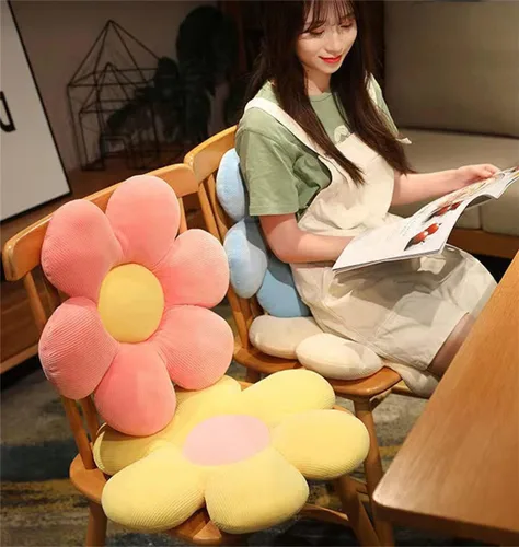 Vista 4 de Almohada en forma de flor, cojín de flores, almohada de lectura y almohada cómoda para el ocio, cojín de coche (amarillo/rosa, 15.7 x 15.7 in), 1