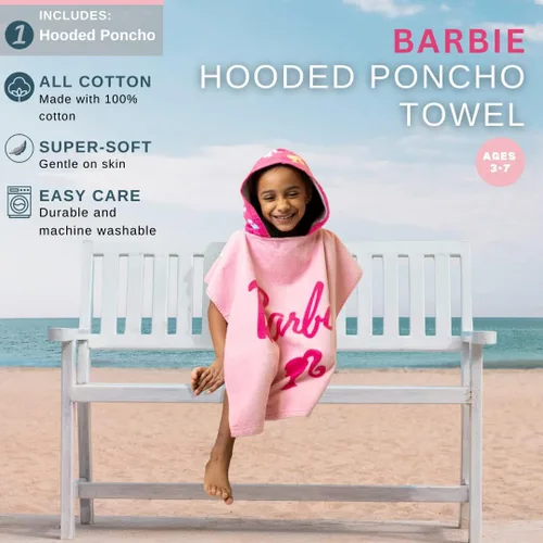 Vista 3 de Franco Barbie Kids - Poncho de toalla con capucha para playa/piscina/baño/campamento, 24" x 22", cubierta de algodón absorbente