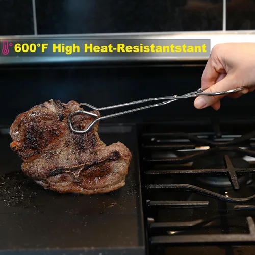 Vista 3 de Hiash Pinzas de cocina de acero inoxidable resistentes de 9 pulgadas, agarre ergonómico cómodo, diseño de tijera, resistentes al calor para barbacoa