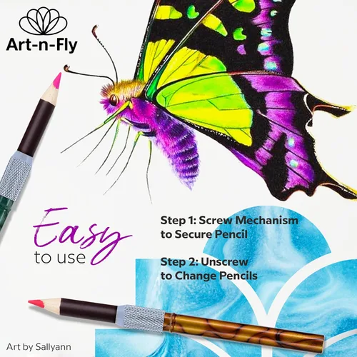 Vista 5 de Art-N-Fly Juego de 5 extensores de lápiz de dibujo para lápices de colores, efecto mármol metálico