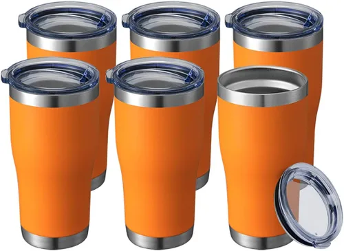 Vista 22 de HASLE OUTFITTERS Vaso de 20 onzas a granel, vasos de acero inoxidable con tapa, vaso aislado al vacío, vaso de doble pared, tazas de café, gris