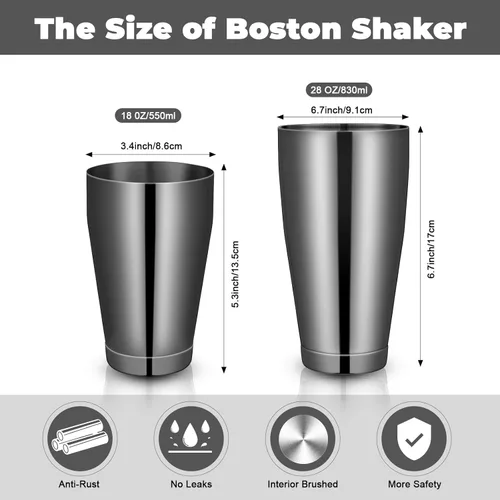Vista 2 de Lallisa Juego de 10 cocteleras profesionales Boston de acero inoxidable, mezclador de bebidas, herramientas básicas, batidor de metal