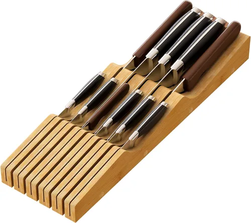 Vista 14 de Organizador de cajones de cuchillos grande, soporte para cuchillos de madera de bambú, bloque de cuchillos con capacidad para hasta 15 cuchillos