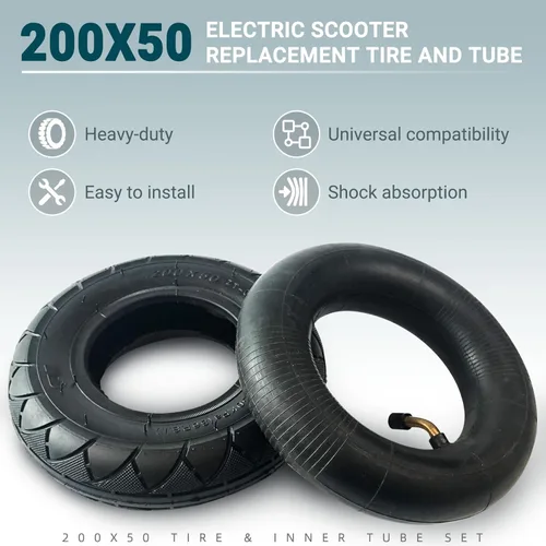 Vista 2 de AR-PRO Juego de neumáticos y tubos interiores 200X50 – Tubo de neumático eléctrico para scooter compatible con Razor E100, E150, E200, Power Core