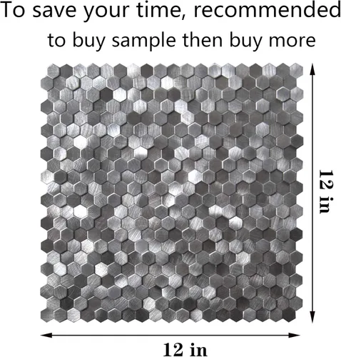 Vista 4 de KASARO Azulejos para salpicaduras de despegar y pegar, panel de pared de mosaico de metal hexagonal gris 3D de 12 x 12 pulgadas, autoadhesivo