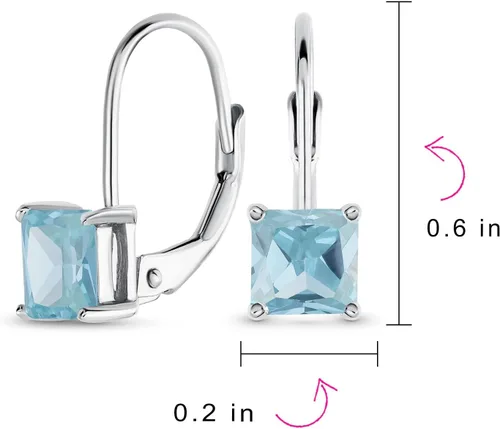 Vista 4 de Pendientes clásicos de novia de 1 a 2 quilates con circonita cúbica cuadrada de corte princesa con circonita cúbica cuadrada AAA CZ para mujer