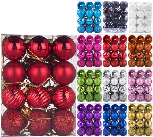 Vista 60 de Emopeak 24 bolas decorativas para árbol de Navidad, 4 estilos inastillables, decoración de árbol de Navidad, esferas colgantes para decoración