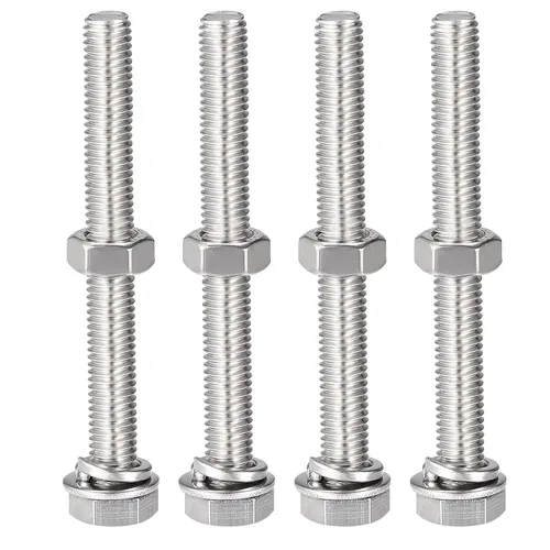 Vista 8 de uxcell Tornillos de cabeza hexagonal M8 x 1.969 in, tuercas, kits de arandelas planas y de bloqueo, tornillos hexagonales de acero inoxidable 304, 4