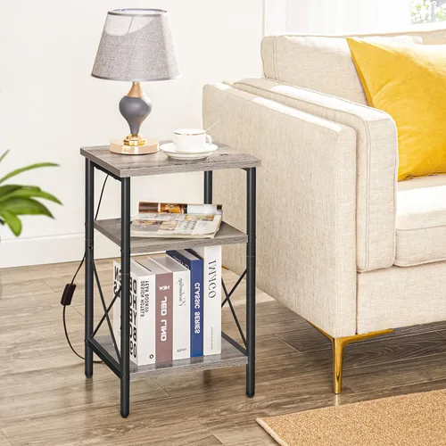 Vista 2 de TUTOTAK Mesita de noche alta de 3 niveles, mesa auxiliar, mesa auxiliar para espacios pequeños, mesa auxiliar de sofá, marco de acero, para sala