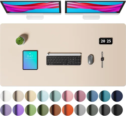 Vista 74 de Aothia - Protector de escritorio de cuero sintético, base para mouse y cubierta antideslizante, superficie impermeable para laptop y escritura