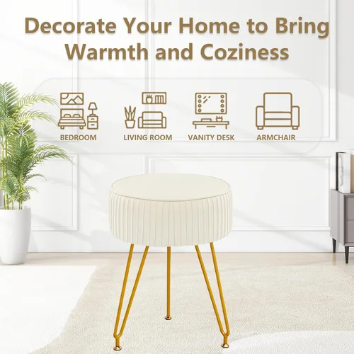 Vista 10 de Taburete de tocador de terciopelo, moderno taburete otomano con patas doradas ajustables, silla de maquillaje para tocador, silla de tocador pequeña