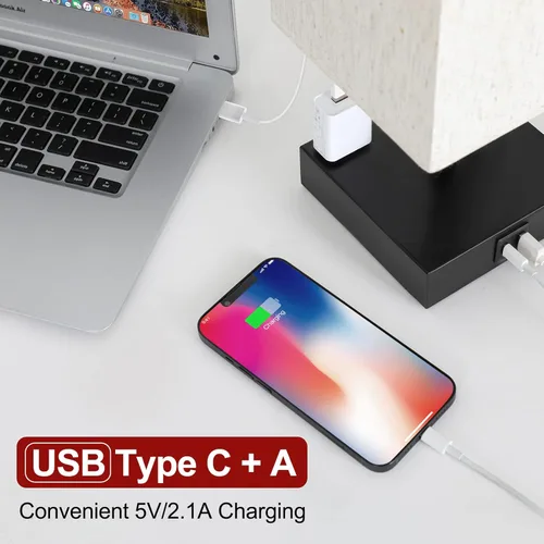 Vista 3 de Soilsiu - Lámpara de mesa para dormitorio, lámpara táctil pequeña con puertos de carga USB C+A y salidas de CA, lámpara de mesita de noche regulable