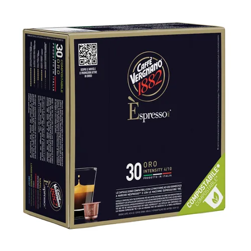 Vista 16 de Cápsulas compatibles para máquina de espresso línea original de tostado medio de Café Vergnano 1882, café espresso de arábica y robusta, café