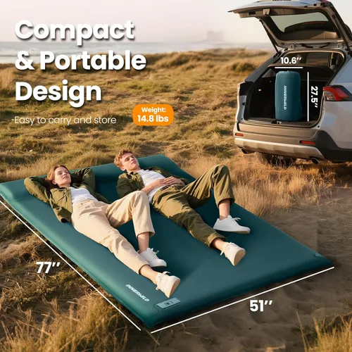 Vista 2 de Colchoneta de dormir doble para acampar con bomba eléctrica, 3.15 pulgadas de grosor para 2 personas, autoinflable, espuma viscoelástica