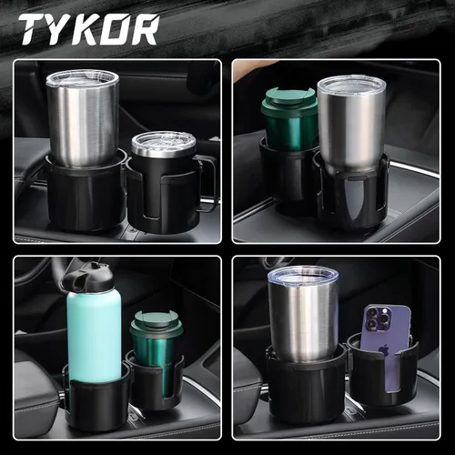 Vista 6 de TYKOR Expansor de portavasos para automóvil, adaptador extensor de portavasos 2 en 1 con base expandible, se adapta a Yeti, Hydroflask, botellas