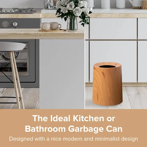 Vista 3 de Cesta de basura antiderrames con aspecto de grano de madera nórdica – Contenedor de basura a prueba de mascotas para niños – Bote de basura