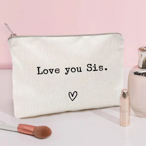 Vista 2 de Te Amo Hermana, regalo para hermana, Te Extraño, Envío Amor, estuche de maquillaje, bolsa de tocador, regalo para amigas, bolsa de maquillaje