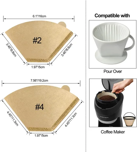 Vista 5 de Pro Mael Filtros de café de cono #2 desechables para cafetera de verter y gotear, mejor filtración sin soplos, natural sin blanquear (100 unidades)