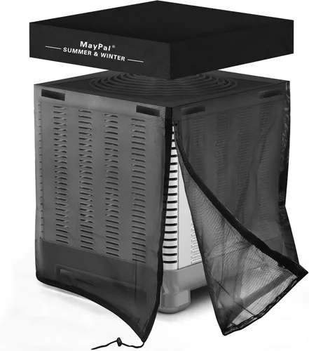 Vista 8 de Cubierta central de aire acondicionado para unidades exteriores, cubierta impermeable 2 en 1 con malla ventilada y diseño superior desmontable Negro