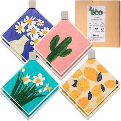 Vista 18 de Eulnars - Toallas de papel reutilizables, paquete de 8 paños de cocina suecos con 3 clips, negro y blanco, algodón, 200 lavados