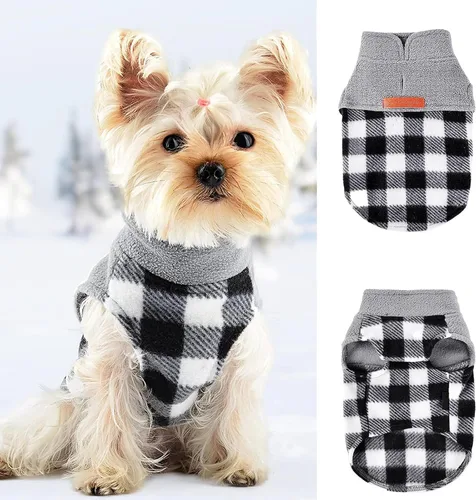 Vista 56 de Chaleco de forro polar con estampado a cuadros rojos, suéter de invierno para mascotas para perros pequeños, niños y niñas, suéter cálido