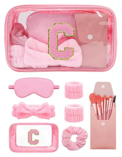 Vista 35 de Juegos de regalo para mujer, bolsa de maquillaje inicial con juego de brochas de maquillaje, regalos de despedida de soltera, kit de spa rosa