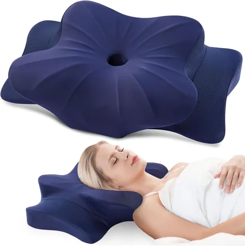 Vista 20 de DONAMA - Almohada cervical para cuello y hombros, diseño de espuma viscoelástica contorneado, soporte ergonómico para dormir de lado, espalda o boca