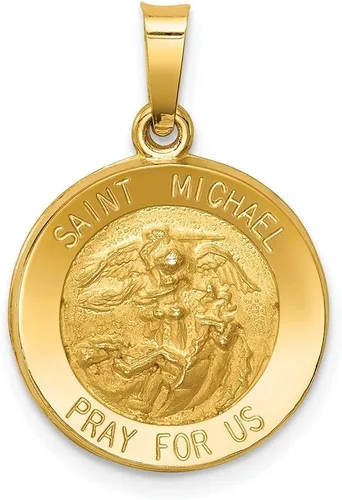 Diamond2Deal Colgante de medalla de San Miguel pulido y satinado de oro amarillo de 14 k para mujer (L- 0.669 in W- 0.591 in), Oro amarillo