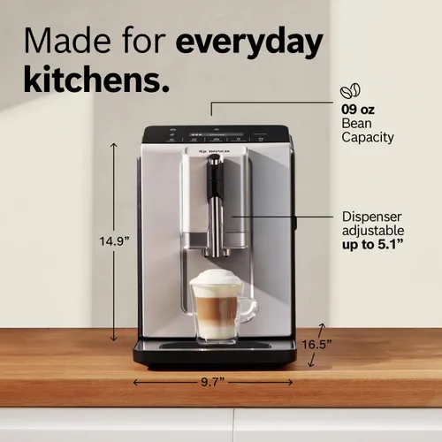 Vista 11 de Bosch Máquina de café y café expreso totalmente automática, bebidas de un solo toque, estilo barista, súper cafetera de doble taza, gran capacidad