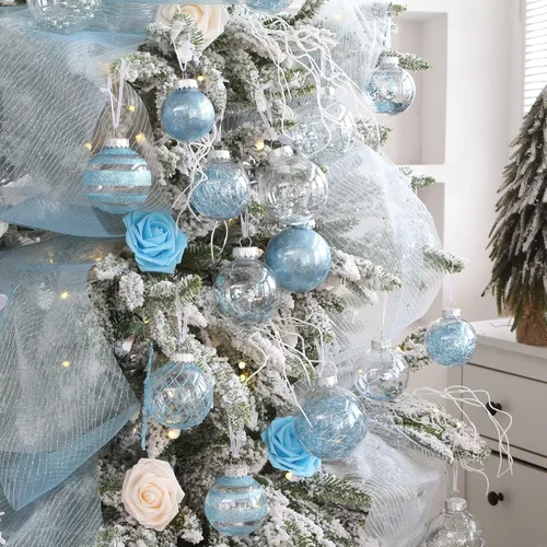 Vista 8 de Sea Team Paquete de 48 bolas de Navidad de plástico transparente inastillables, varios tamaños, adornos decorativos de Navidad con relleno delicado