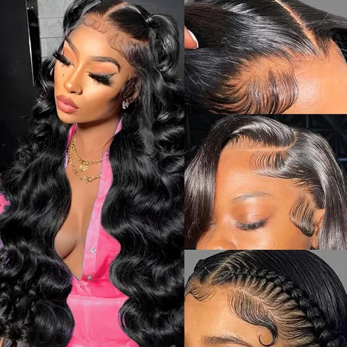 Vista 9 de Pelucas de cabello humano ondulado con encaje frontal de 13 x 6 pulgadas, prearrancado, densidad del 180%, peluca frontal de encaje HD, pelucas