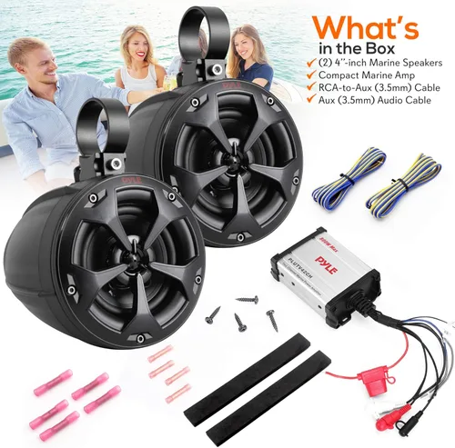 Vista 7 de Pyle Altavoces marinos de 800 W con amplificador, 4 pulgadas, impermeable, de rango completo, resistente al agua, sistema de altavoces de torre