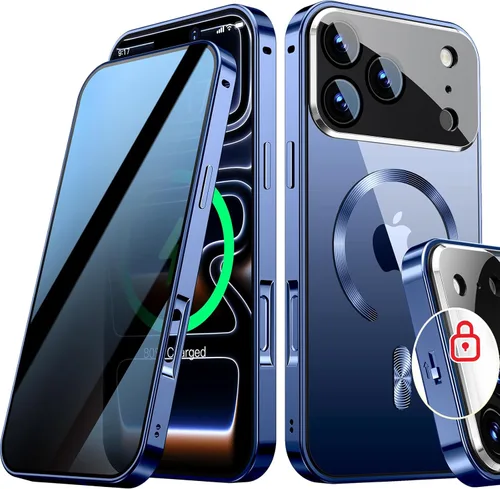 Vista 18 de [Protección completa de la cámara y bloqueo mecánico] Funda magnética de privacidad para iPhone 13 [compatible con MagSafe] [anillo de metal CD]