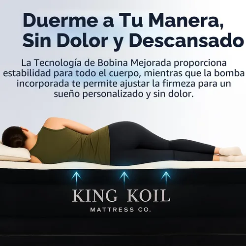 Vista 4 de King Koil Colchón de aire de lujo Queen con bomba de aire integrada, almohada premium inflable Airbed para invitados, camping y hogar