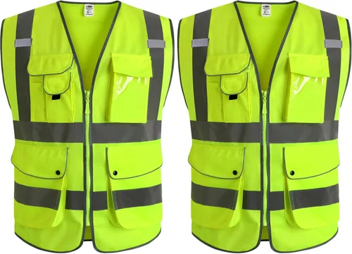 Vista 53 de JKSafety Chaleco de seguridad frontal con cremallera de alta visibilidad Clase 2 de 9 bolsillos con tiras reflectantes, cumple con las normas