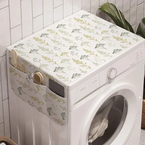 Vista 36 de Ambesonne Skeleton Microwave Oven Cover, Sugar Skulls in Dotted Rhombus Floral Ornate on Grunge Backdrop, Water Resistant Organizer with Pockets for